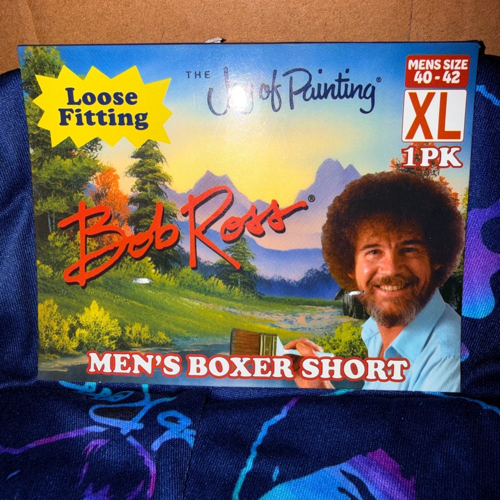 Bob Ross Boxer Shorts Men XL NEW Loose Fitting Joy of Painting Navy Blue